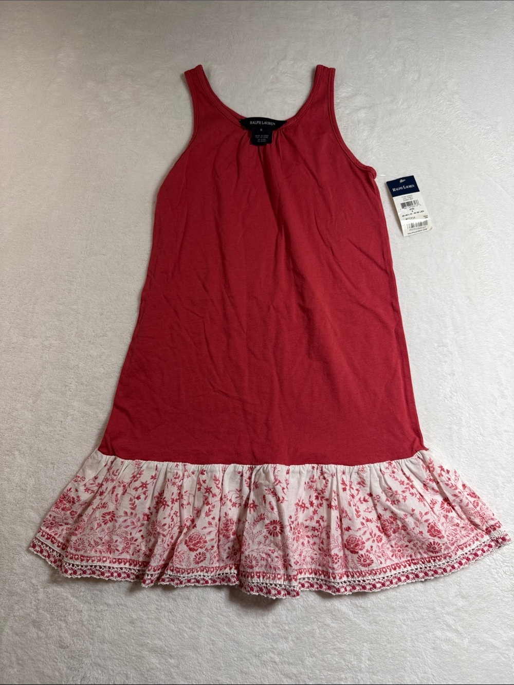 Adorable Ralph Lauren Red Tank Dress with White & Red Sweet Floral Ruffle